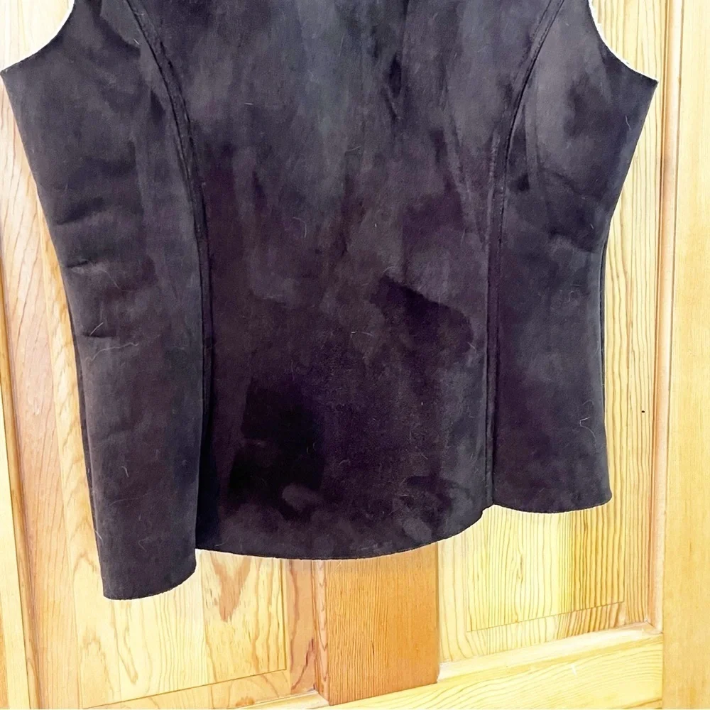 Lands' End Womens Brown Vest Sz 2-4 Faux Suede Sherpa Shearling Western Biker - Picture 8 of 10